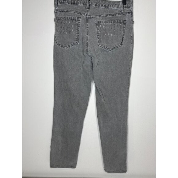 Jones New York Jeans Womens Straight Stretch Slimming Denim Gray Studded Size 10 - Picture 1 of 16